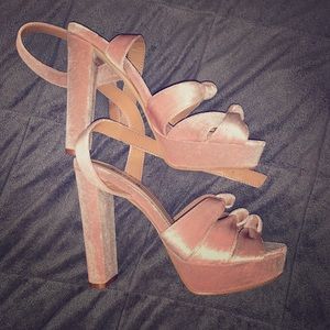 Pink velvet heels